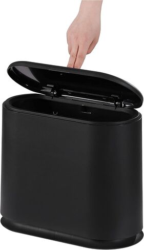 8 Liter Plastic Trash Can with Press Top Lid for Bathroom Black Narrow Toilet Waste Basket and Covered Wastebasket,2.1 Gallon Dog Proof Garbage Can for Room Bedroom Kitchen,Office and Dorm,Pack of 1 in Saudi Arabia