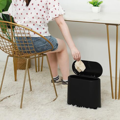8 Liter Plastic Trash Can with Press Top Lid for Bathroom Black Narrow Toilet Waste Basket and Covered Wastebasket,2.1 Gallon Dog Proof Garbage Can for Room Bedroom Kitchen,Office and Dorm,Pack of 1 in Saudi Arabia