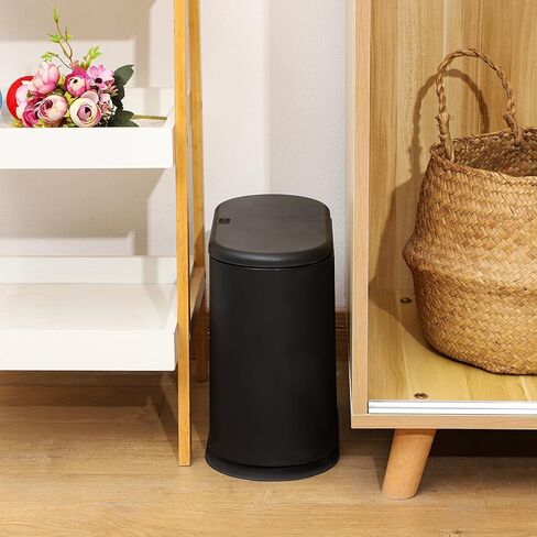 8 Liter Plastic Trash Can with Press Top Lid for Bathroom Black Narrow Toilet Waste Basket and Covered Wastebasket,2.1 Gallon Dog Proof Garbage Can for Room Bedroom Kitchen,Office and Dorm,Pack of 1 in Saudi Arabia