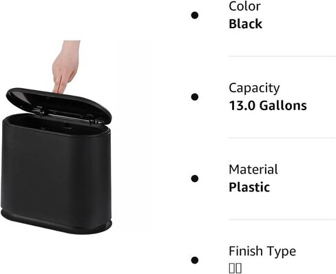 8 Liter Plastic Trash Can with Press Top Lid for Bathroom Black Narrow Toilet Waste Basket and Covered Wastebasket,2.1 Gallon Dog Proof Garbage Can for Room Bedroom Kitchen,Office and Dorm,Pack of 1 in Saudi Arabia