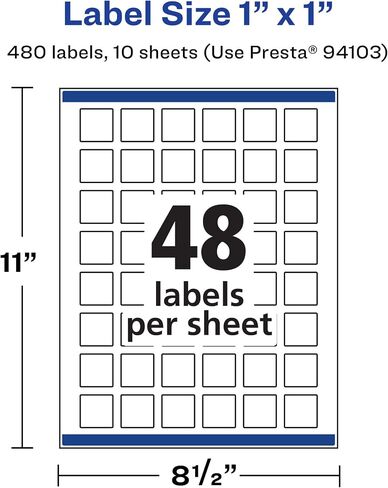 Avery Durable Waterproof Square Labels with Sure Feed, 1" x 1", 1,200 Oil and Tear-Resistant Waterproof Labels, Print-to-The-Edge, Laser/Pigment-Based Inkjet Printable Labels in Saudi Arabia