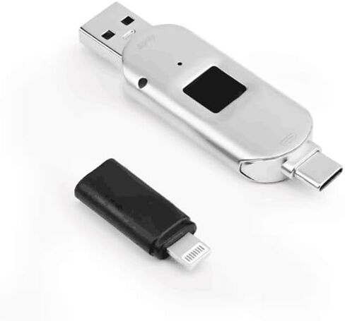 محرك أقراص USB مشفر 256/128/64 جيجابايت، محرك فلاش بصمة الإصبع، قرص U آمن 3 في 1 محمي بكلمة مرور، شريحة ذاكرة للصور لأجهزة iPhone Android/PC المحمولة (128 جيجابايت) in Kuwait