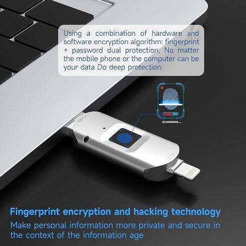 محرك أقراص USB مشفر 256/128/64 جيجابايت، محرك فلاش بصمة الإصبع، قرص U آمن 3 في 1 محمي بكلمة مرور، شريحة ذاكرة للصور لأجهزة iPhone Android/PC المحمولة (128 جيجابايت) in Kuwait