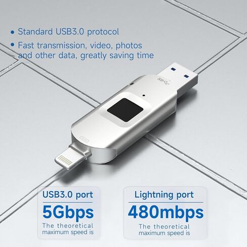 محرك أقراص USB مشفر 256/128/64 جيجابايت، محرك فلاش بصمة الإصبع، قرص U آمن 3 في 1 محمي بكلمة مرور، شريحة ذاكرة للصور لأجهزة iPhone Android/PC المحمولة (128 جيجابايت) in Kuwait