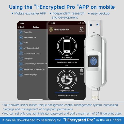 محرك أقراص USB مشفر 256/128/64 جيجابايت، محرك فلاش بصمة الإصبع، قرص U آمن 3 في 1 محمي بكلمة مرور، شريحة ذاكرة للصور لأجهزة iPhone Android/PC المحمولة (128 جيجابايت) in Kuwait