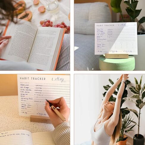 تقويم تعقب العادة مع حامل خشبي، مجلة الأهداف اليومية والمساءلة مع 12 ورقة ورقية لمدة عام، تطوير عادات أفضل، تعقب الأهداف، تعقب الدورة الشهرية، اللياقة البدنية، والرفاهية العامة in Kuwait