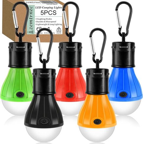 5 عبوات من مصابيح التخييم، IJRPLM أضواء خيمة LED محمولة 3 أوضاع إضاءة، مصباح خيمة معلق يعمل بالبطارية مع خطاف مشبك، مصباح فانوس للتخييم في الهواء الطلق مقاوم للماء للمشي لمسافات طويلة وانقطاع الصيد، متعدد الألوان in Kuwait