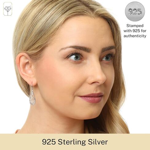 MAX + STONE 925 Filigree Sterling Silver Teardrop Dangle Anti-tarnishing Statement Earrings for Women in Saudi Arabia