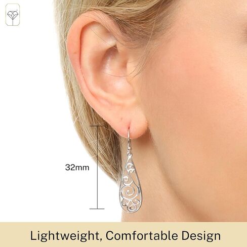 MAX + STONE 925 Filigree Sterling Silver Teardrop Dangle Anti-tarnishing Statement Earrings for Women in Saudi Arabia