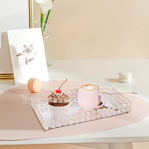Crystal Makeup Tray,Glass Jewelry Organizer Tray,Rectangle Mirrored Vanity Cosmetics Tray,Decorative Perfume Organizer for Dresser,Bathroom,Bedroom,Home Decor (Gold) in Saudi Arabia