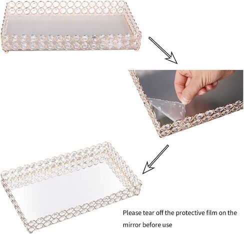 Crystal Makeup Tray,Glass Jewelry Organizer Tray,Rectangle Mirrored Vanity Cosmetics Tray,Decorative Perfume Organizer for Dresser,Bathroom,Bedroom,Home Decor (Gold) in Saudi Arabia