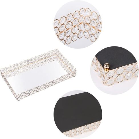 Crystal Makeup Tray,Glass Jewelry Organizer Tray,Rectangle Mirrored Vanity Cosmetics Tray,Decorative Perfume Organizer for Dresser,Bathroom,Bedroom,Home Decor (Gold) in Saudi Arabia