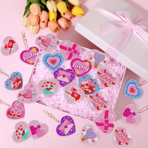 Billbotk 20 Pieces Christmas Diamond Art Painting Keychain Ornaments 5D Double Sided Christmas Ornaments Diamond Art Kit for Kids DIY Christmas Tree Ornaments in Kuwait