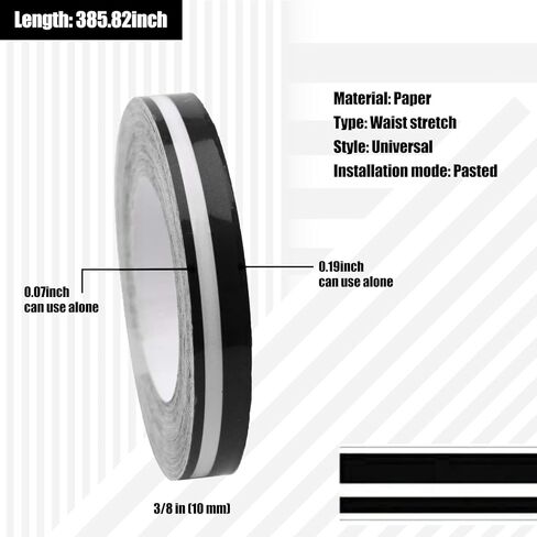 قطعتان من ملصق جسم محيط الخصر للسيارة، 32.1 قدم × 0.4 بوصة مقلمة صغيرة لتزيين الشريط الملون، شارات خارجية مخصصة ذاتية القطع مجانًا، عالمية لمعظم ملحقات تزيين السيارة (أسود) in Kuwait