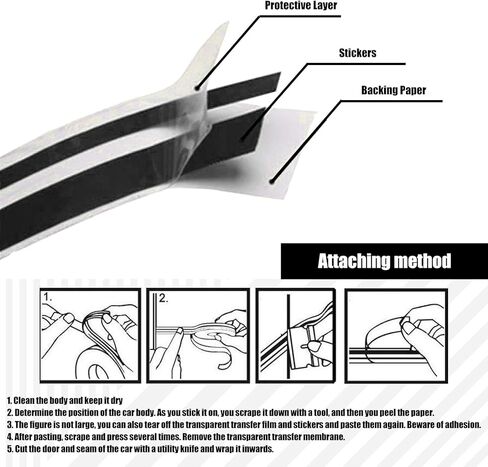 قطعتان من ملصق جسم محيط الخصر للسيارة، 32.1 قدم × 0.4 بوصة مقلمة صغيرة لتزيين الشريط الملون، شارات خارجية مخصصة ذاتية القطع مجانًا، عالمية لمعظم ملحقات تزيين السيارة (أسود) in Kuwait