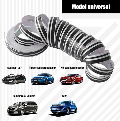 قطعتان من ملصق جسم محيط الخصر للسيارة، 32.1 قدم × 0.4 بوصة مقلمة صغيرة لتزيين الشريط الملون، شارات خارجية مخصصة ذاتية القطع مجانًا، عالمية لمعظم ملحقات تزيين السيارة (أسود) in Kuwait