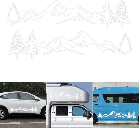 sundan 2PCS Car Side Body Stickers Mountain Tree Forest Graphic Decals DIY Vinyl Sticker Decals for Car Truck SUV RV Camper Trailer, 77.95''x15.74''(Gloss Black) in Saudi Arabia