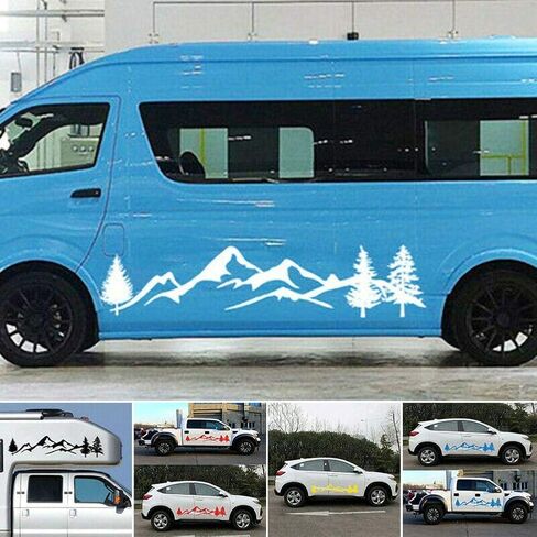 sundan 2PCS Car Side Body Stickers Mountain Tree Forest Graphic Decals DIY Vinyl Sticker Decals for Car Truck SUV RV Camper Trailer, 77.95''x15.74''(Gloss Black) in Saudi Arabia