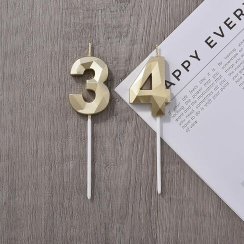 2 inch Gold 34 Birthday Candles, 3D Diamond Number 34th Cake Topper for Boys Girls Birthday Party Decorations Theme Party in Saudi Arabia