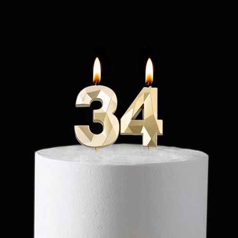 2 inch Gold 34 Birthday Candles, 3D Diamond Number 34th Cake Topper for Boys Girls Birthday Party Decorations Theme Party in Saudi Arabia