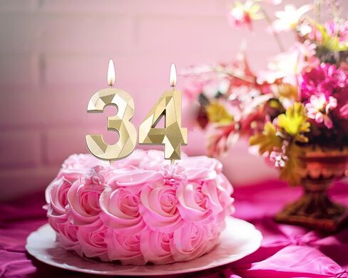 2 inch Gold 34 Birthday Candles, 3D Diamond Number 34th Cake Topper for Boys Girls Birthday Party Decorations Theme Party in Saudi Arabia
