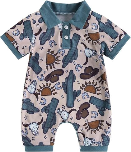 Newborn Western Boy Girl Clothes Summer Short Sleeves Romper Polo Romper Shorts Jumpsuit One Piece Outfits Cowboy in Saudi Arabia