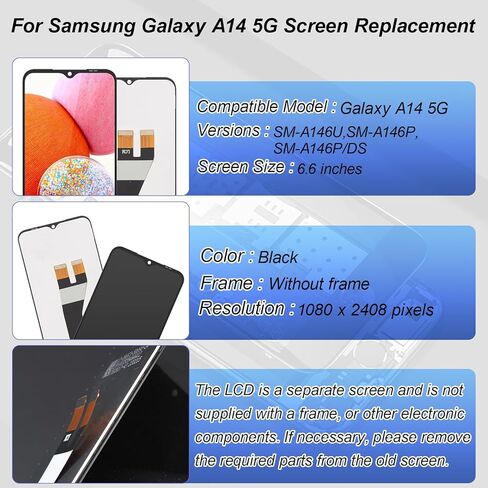 LCD Display for Samsung Galaxy A14 5G Screen Replacement for Samsung A146U Screen Touch Digitizer Assembly with Repair Tools (A146U A146P) in Saudi Arabia