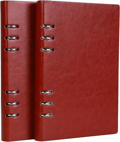 2 Pack 6 Ring Binder Refillable PU Leather Notebook Hardcover Journal Notebooks, A5 Leather Notebook Binder, Loose Leaf Notebook for Work Business Office Diary (Black) in Saudi Arabia