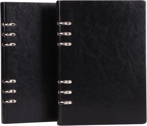 2 Pack 6 Ring Binder Refillable PU Leather Notebook Hardcover Journal Notebooks, A5 Leather Notebook Binder, Loose Leaf Notebook for Work Business Office Diary (Black) in Saudi Arabia