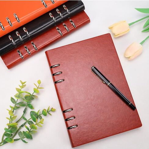 2 Pack 6 Ring Binder Refillable PU Leather Notebook Hardcover Journal Notebooks, A5 Leather Notebook Binder, Loose Leaf Notebook for Work Business Office Diary (Black) in Saudi Arabia