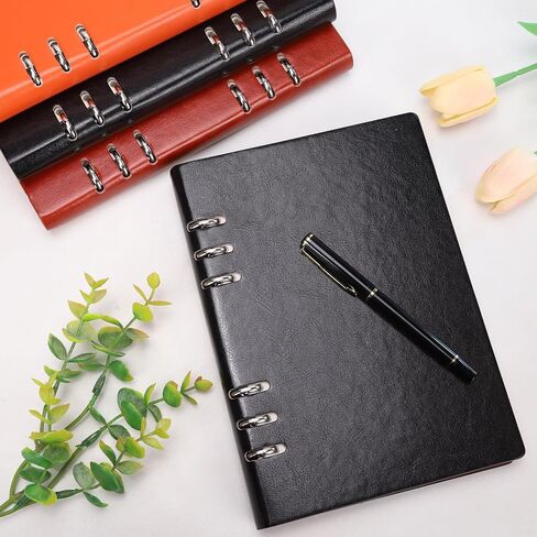 2 Pack 6 Ring Binder Refillable PU Leather Notebook Hardcover Journal Notebooks, A5 Leather Notebook Binder, Loose Leaf Notebook for Work Business Office Diary (Black) in Saudi Arabia