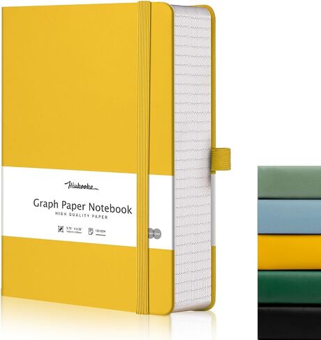 HIUKOOKA Bullet Dotted Journal-A5 Dot Grid Notebook 320 Pages,100gsm Thick Dotted Paper,Leather Hardcover Notebook for work with inner Pocket,5.75x8.35 inches journals for Writing,Drawing Yellow in Saudi Arabia
