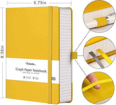 HIUKOOKA Bullet Dotted Journal-A5 Dot Grid Notebook 320 Pages,100gsm Thick Dotted Paper,Leather Hardcover Notebook for work with inner Pocket,5.75x8.35 inches journals for Writing,Drawing Yellow in Saudi Arabia