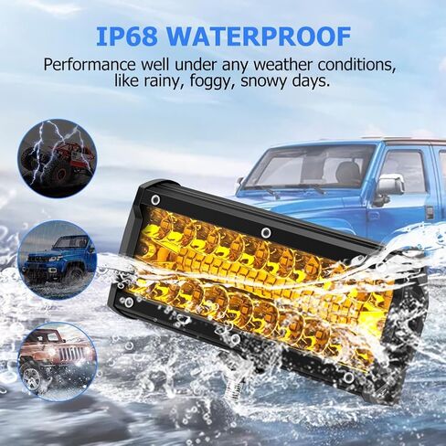 شريط إضاءة LED مقاس 7 بوصات من وينباور، 240 وات 24000 لومين، مجموعة من شعاع الفيضانات، أضواء على الطرق الوعرة، مصابيح ضباب للقيادة، ضوء عمل لشاحنة بيك اب ATV UTV، قارب SUV، أصفر in Kuwait