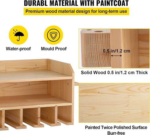 VEVOR Power Tool Organizer, Wall Mount/Benchtop Drill Holder, 5 Hanging Slots Drill Charging Station, 4-Shelf Cordless Drill Storage, Polished Wooden Toolbox for Saw, Wrench, Screwdriver Drill in Saudi Arabia