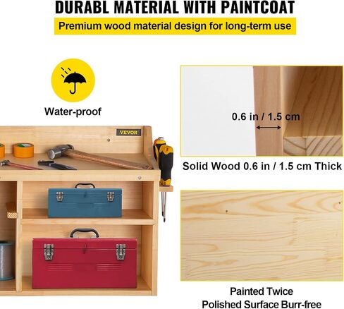 VEVOR Power Tool Organizer, Wall Mount/Benchtop Drill Holder, 5 Hanging Slots Drill Charging Station, 4-Shelf Cordless Drill Storage, Polished Wooden Toolbox for Saw, Wrench, Screwdriver Drill in Saudi Arabia