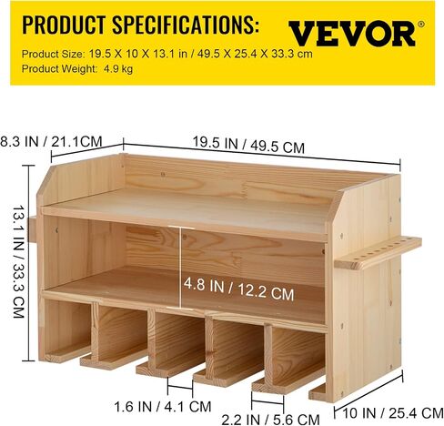 VEVOR Power Tool Organizer, Wall Mount/Benchtop Drill Holder, 5 Hanging Slots Drill Charging Station, 4-Shelf Cordless Drill Storage, Polished Wooden Toolbox for Saw, Wrench, Screwdriver Drill in Saudi Arabia