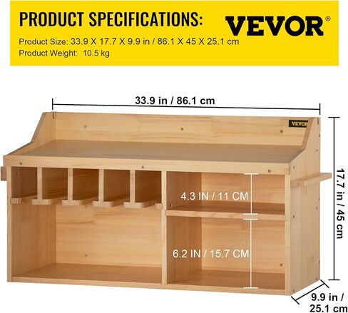 VEVOR Power Tool Organizer, Wall Mount/Benchtop Drill Holder, 5 Hanging Slots Drill Charging Station, 4-Shelf Cordless Drill Storage, Polished Wooden Toolbox for Saw, Wrench, Screwdriver Drill in Saudi Arabia
