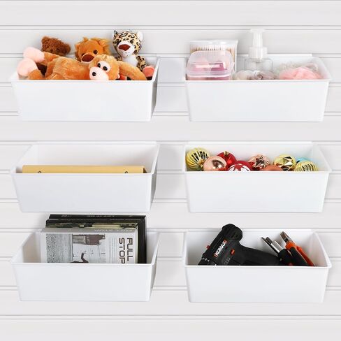 6 Pcs 13 x 9.7 x 4.3 in Large Slat Wall Bins PVC Slatwall Containers Plastic Stackable Storage Bins Slatwall Organizer Bins for Slatwall Garage Accessories for Hardware Tool Storage Organizing(White) in Saudi Arabia