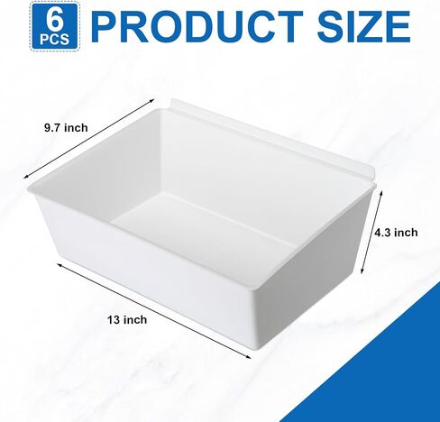 6 Pcs 13 x 9.7 x 4.3 in Large Slat Wall Bins PVC Slatwall Containers Plastic Stackable Storage Bins Slatwall Organizer Bins for Slatwall Garage Accessories for Hardware Tool Storage Organizing(White) in Saudi Arabia