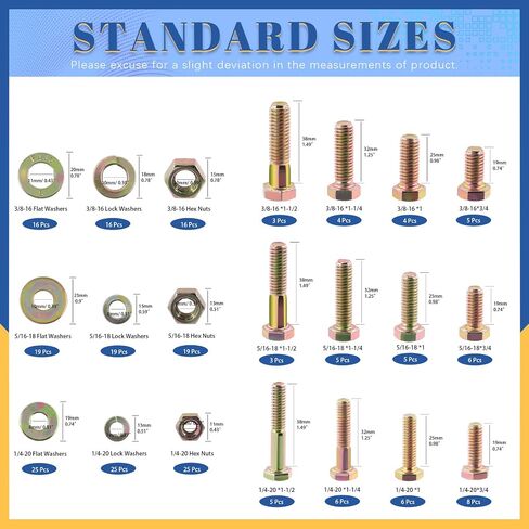 Glarks 240Pcs Grade 8 Coarse Thread Hex Bolts Nuts Screws Washers Assortment Kit, 1/4-20 5/16-18 3/8-16 Inch 12 Size Hex Head Cap Screws and Hex Nuts Flat Washers Lock Washers Set in Saudi Arabia