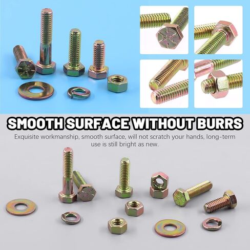 Glarks 240Pcs Grade 8 Coarse Thread Hex Bolts Nuts Screws Washers Assortment Kit, 1/4-20 5/16-18 3/8-16 Inch 12 Size Hex Head Cap Screws and Hex Nuts Flat Washers Lock Washers Set in Saudi Arabia