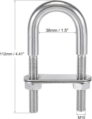 uxcell Round U-Bolt 1.5"(38mm) Fit Rod Size 112mm Length 304 Stainless Steel M10 with Nuts, Plates in Saudi Arabia