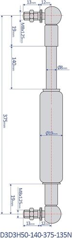 Bansbach – 20 inch (505mm) High Temp Seal Gas Spring, Force 359N (80lb) in Saudi Arabia
