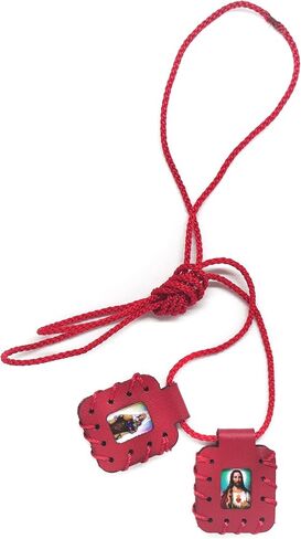 Leather Scapular of The Sacred Heart of Jesus, Sacred Virgin of Carmen, Sacred Virgin of Guadalupe & St. Michael Arcangel. Leather Finish Handmade. 2cm x 3cm by Zaraleas in Kuwait