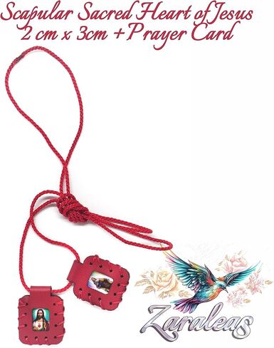 Leather Scapular of The Sacred Heart of Jesus, Sacred Virgin of Carmen, Sacred Virgin of Guadalupe & St. Michael Arcangel. Leather Finish Handmade. 2cm x 3cm by Zaraleas in Kuwait