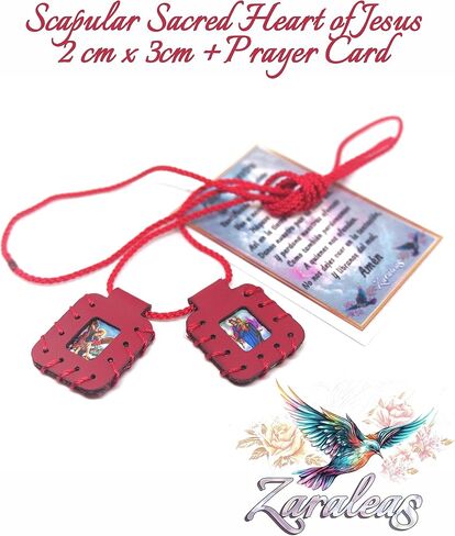 Leather Scapular of The Sacred Heart of Jesus, Sacred Virgin of Carmen, Sacred Virgin of Guadalupe & St. Michael Arcangel. Leather Finish Handmade. 2cm x 3cm by Zaraleas in Kuwait