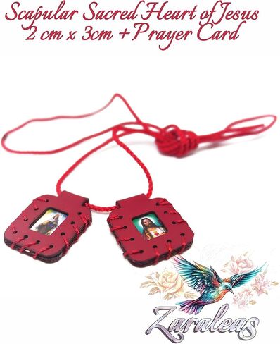 Leather Scapular of The Sacred Heart of Jesus, Sacred Virgin of Carmen, Sacred Virgin of Guadalupe & St. Michael Arcangel. Leather Finish Handmade. 2cm x 3cm by Zaraleas in Kuwait