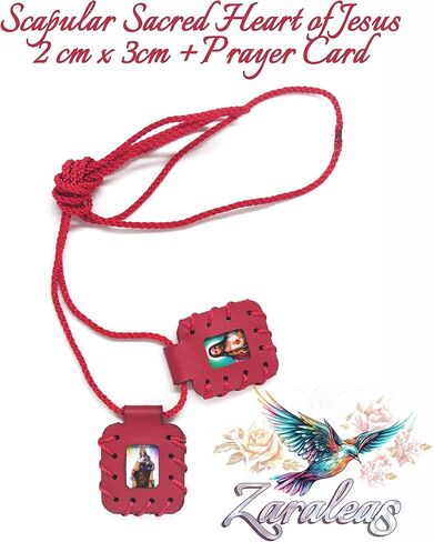 Leather Scapular of The Sacred Heart of Jesus, Sacred Virgin of Carmen, Sacred Virgin of Guadalupe & St. Michael Arcangel. Leather Finish Handmade. 2cm x 3cm by Zaraleas in Kuwait