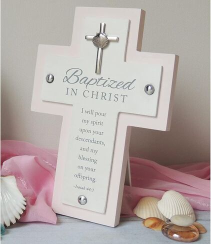 Abbey & CA Gift Baptism Mdf Cross W/Filigree Cross Accent W/Easel Back in Saudi Arabia